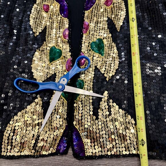 Vintage Joseph Le Bon Jacket Womens Small Black Silk Sequin Beaded Party 80s - Picture 8 of 9